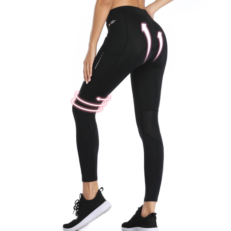 Santic سروال دراجات نسائي من سانتيك بخصر مرتفع 4D مع وسادة سروال كابري 7/8 مع جيوب - Image 2